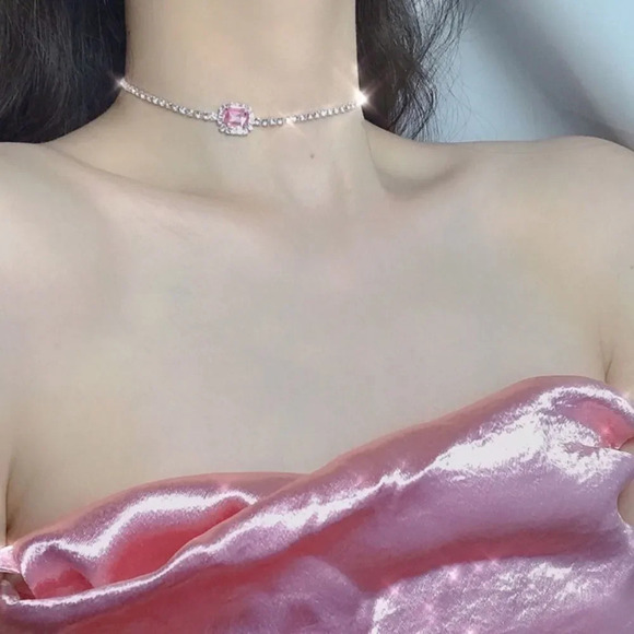 NEW! Dainty 18K White Gold Pink Sapphire Tennis Chain Choker - Picture 5 of 12